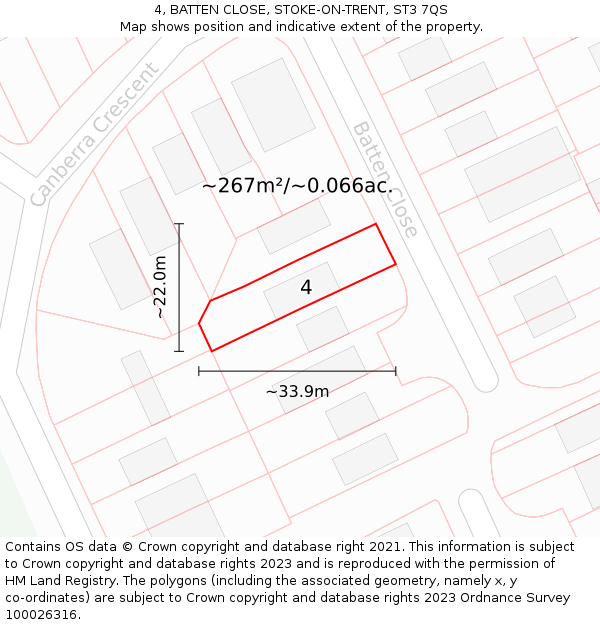 4, BATTEN CLOSE, STOKE-ON-TRENT, ST3 7QS: Plot and title map