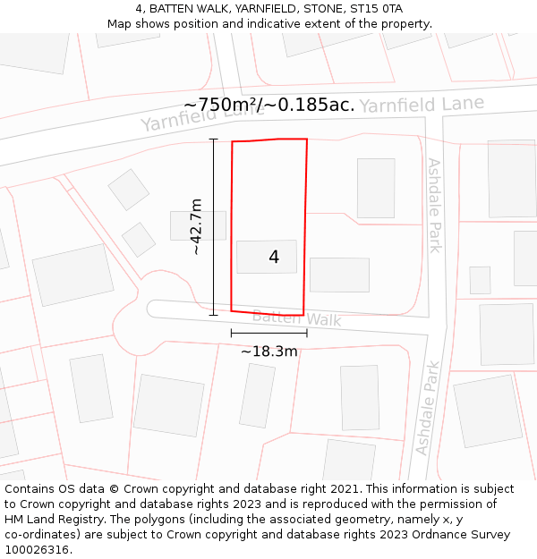 4, BATTEN WALK, YARNFIELD, STONE, ST15 0TA: Plot and title map