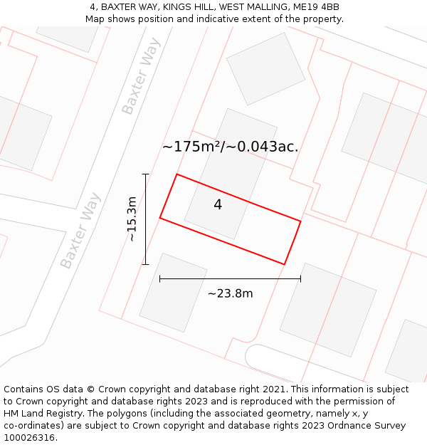 4, BAXTER WAY, KINGS HILL, WEST MALLING, ME19 4BB: Plot and title map