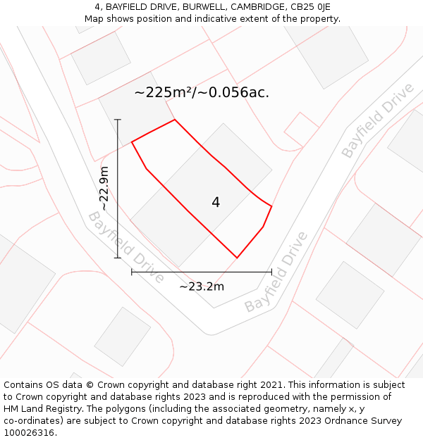 4, BAYFIELD DRIVE, BURWELL, CAMBRIDGE, CB25 0JE: Plot and title map