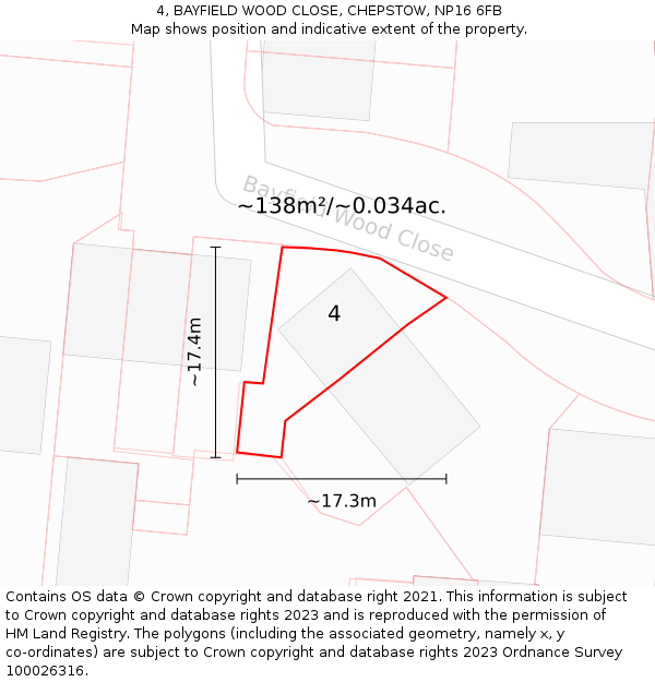 4, BAYFIELD WOOD CLOSE, CHEPSTOW, NP16 6FB: Plot and title map