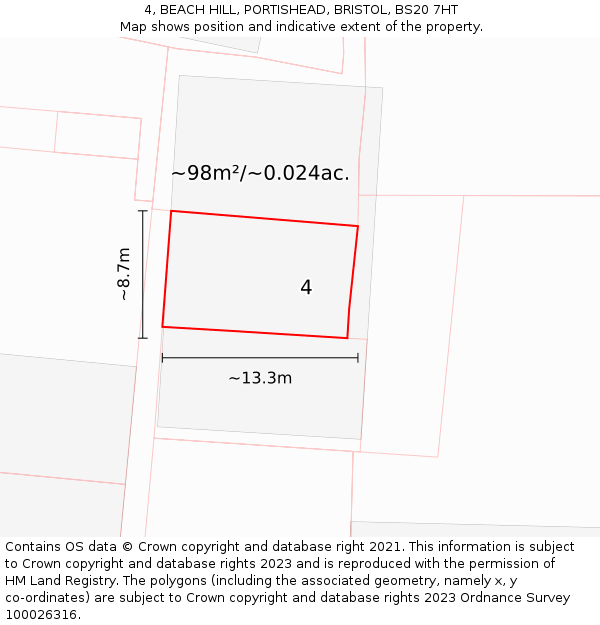 4, BEACH HILL, PORTISHEAD, BRISTOL, BS20 7HT: Plot and title map