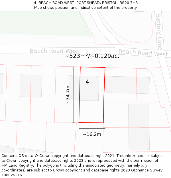 4, BEACH ROAD WEST, PORTISHEAD, BRISTOL, BS20 7HR: Plot and title map