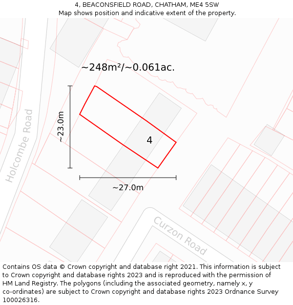 4, BEACONSFIELD ROAD, CHATHAM, ME4 5SW: Plot and title map