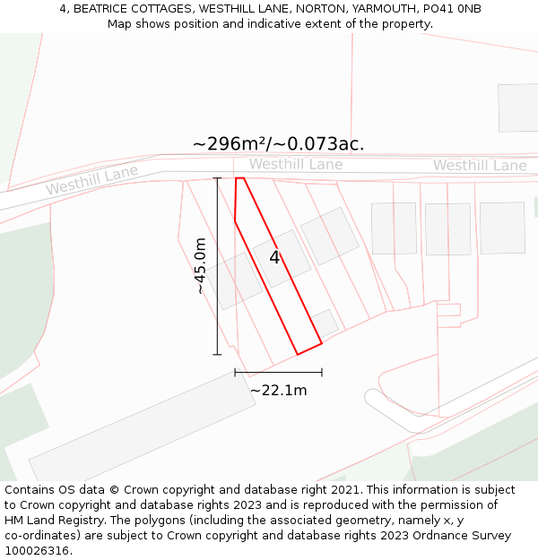 4, BEATRICE COTTAGES, WESTHILL LANE, NORTON, YARMOUTH, PO41 0NB: Plot and title map