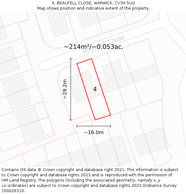 4, BEAUFELL CLOSE, WARWICK, CV34 5UG: Plot and title map