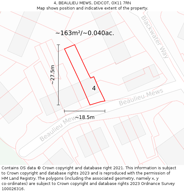 4, BEAULIEU MEWS, DIDCOT, OX11 7RN: Plot and title map