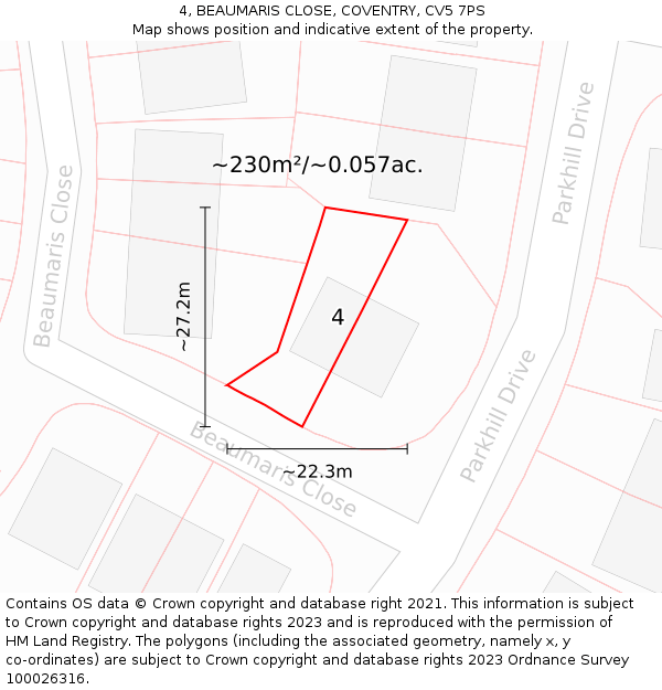 4, BEAUMARIS CLOSE, COVENTRY, CV5 7PS: Plot and title map