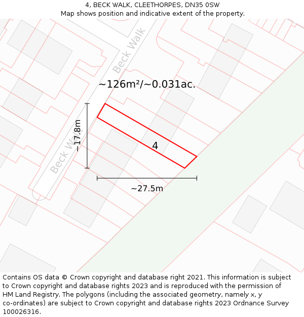 4, BECK WALK, CLEETHORPES, DN35 0SW: Plot and title map