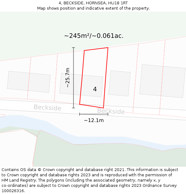 4, BECKSIDE, HORNSEA, HU18 1RT: Plot and title map