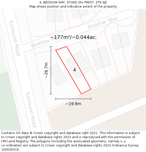 4, BEDDOW WAY, STOKE-ON-TRENT, ST6 6JE: Plot and title map