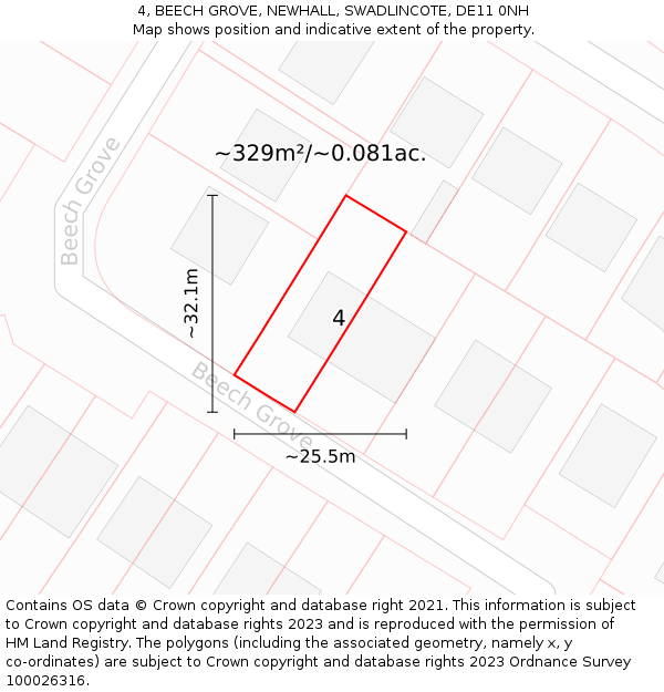 4, BEECH GROVE, NEWHALL, SWADLINCOTE, DE11 0NH: Plot and title map