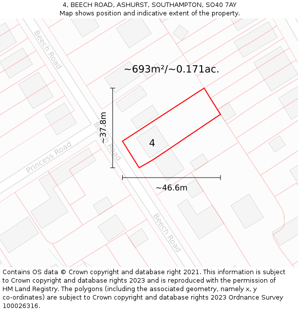 4, BEECH ROAD, ASHURST, SOUTHAMPTON, SO40 7AY: Plot and title map