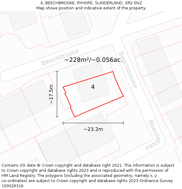 4, BEECHBROOKE, RYHOPE, SUNDERLAND, SR2 0NZ: Plot and title map