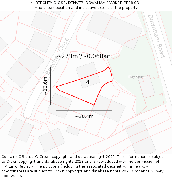 4, BEECHEY CLOSE, DENVER, DOWNHAM MARKET, PE38 0DH: Plot and title map