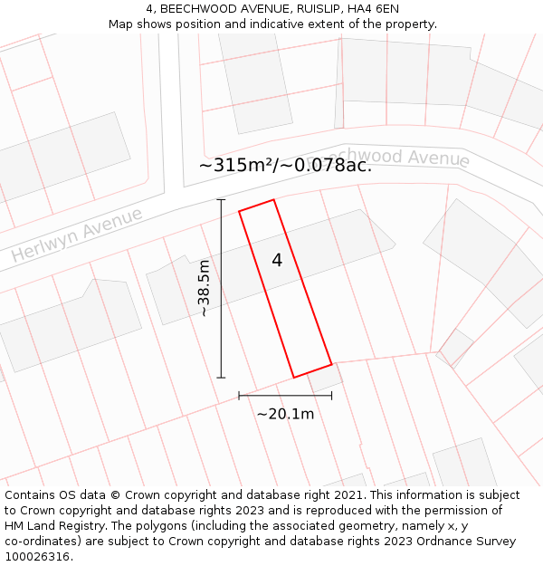 4, BEECHWOOD AVENUE, RUISLIP, HA4 6EN: Plot and title map