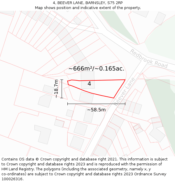 4, BEEVER LANE, BARNSLEY, S75 2RP: Plot and title map