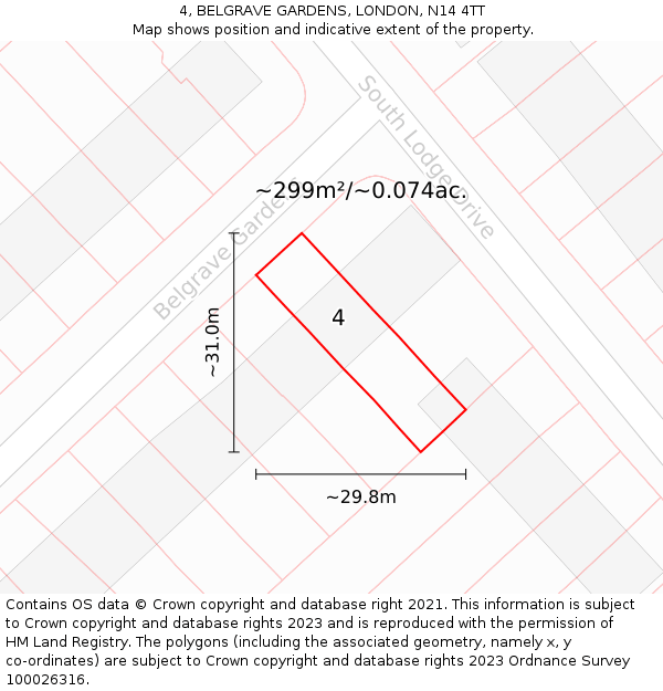 4, BELGRAVE GARDENS, LONDON, N14 4TT: Plot and title map