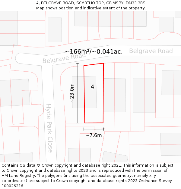 4, BELGRAVE ROAD, SCARTHO TOP, GRIMSBY, DN33 3RS: Plot and title map