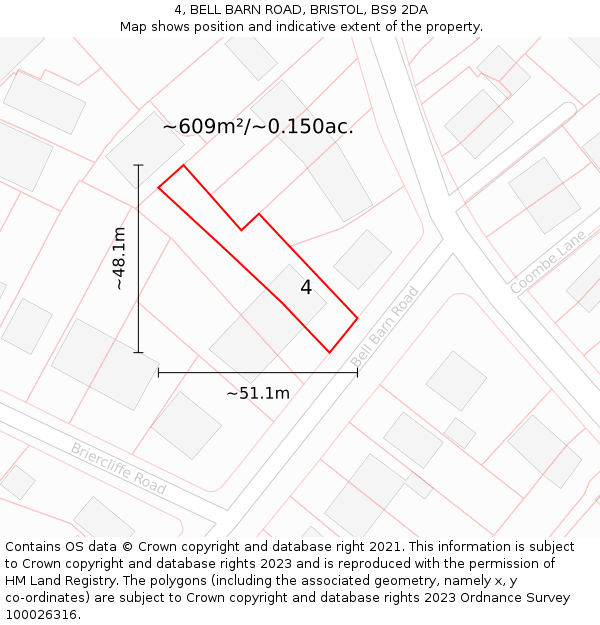 4, BELL BARN ROAD, BRISTOL, BS9 2DA: Plot and title map