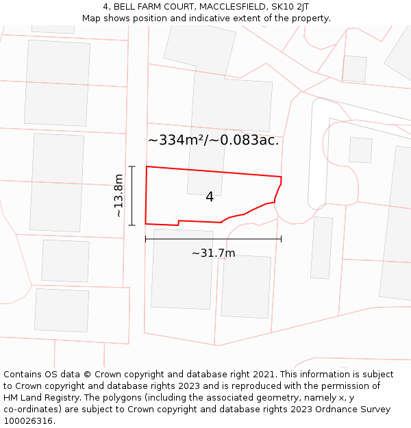 4, BELL FARM COURT, MACCLESFIELD, SK10 2JT: Plot and title map