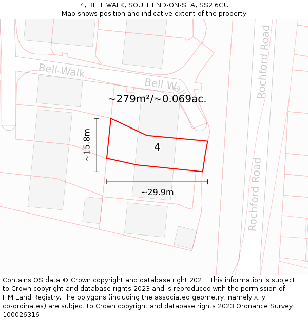 4, BELL WALK, SOUTHEND-ON-SEA, SS2 6GU: Plot and title map