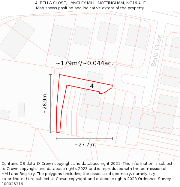 4, BELLA CLOSE, LANGLEY MILL, NOTTINGHAM, NG16 4HF: Plot and title map