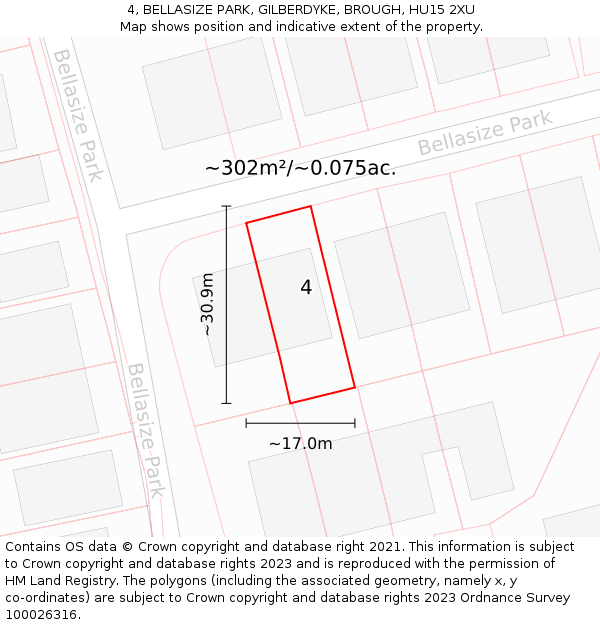 4, BELLASIZE PARK, GILBERDYKE, BROUGH, HU15 2XU: Plot and title map