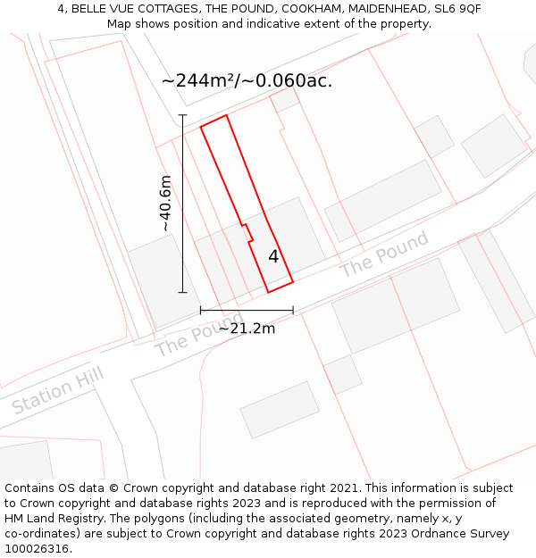 4, BELLE VUE COTTAGES, THE POUND, COOKHAM, MAIDENHEAD, SL6 9QF: Plot and title map