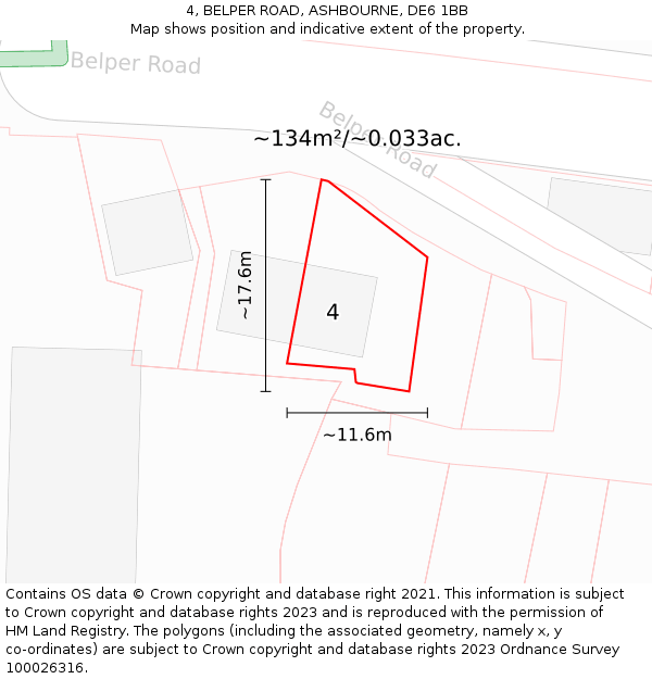 4, BELPER ROAD, ASHBOURNE, DE6 1BB: Plot and title map