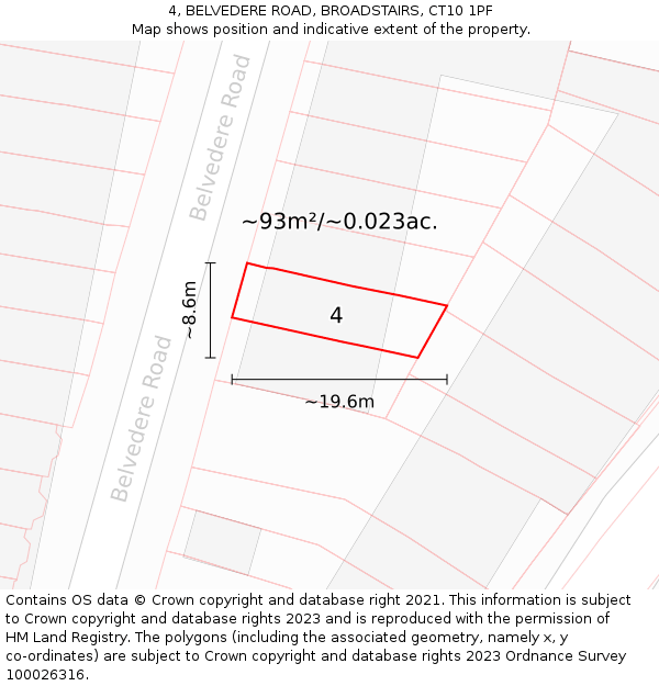 4, BELVEDERE ROAD, BROADSTAIRS, CT10 1PF: Plot and title map