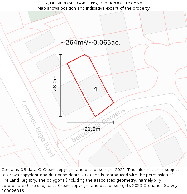 4, BELVERDALE GARDENS, BLACKPOOL, FY4 5NA: Plot and title map