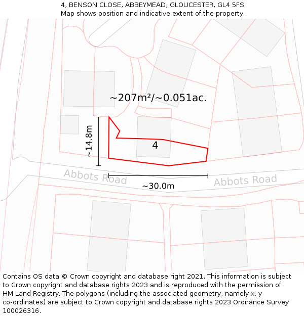 4, BENSON CLOSE, ABBEYMEAD, GLOUCESTER, GL4 5FS: Plot and title map