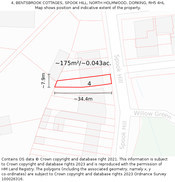 4, BENTSBROOK COTTAGES, SPOOK HILL, NORTH HOLMWOOD, DORKING, RH5 4HL: Plot and title map