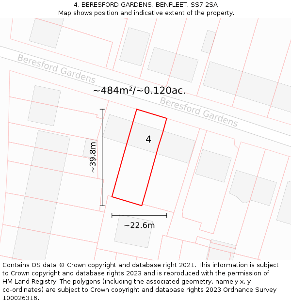 4, BERESFORD GARDENS, BENFLEET, SS7 2SA: Plot and title map