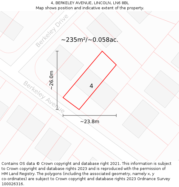 4, BERKELEY AVENUE, LINCOLN, LN6 8BL: Plot and title map