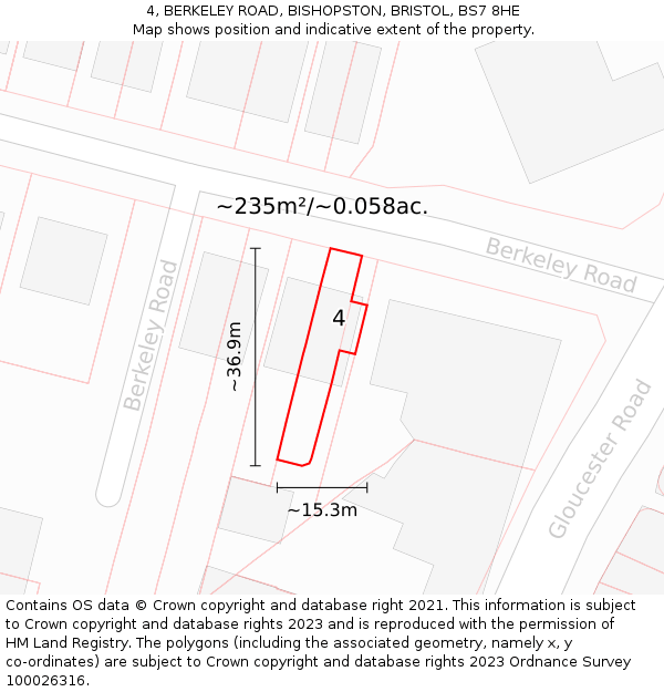 4, BERKELEY ROAD, BISHOPSTON, BRISTOL, BS7 8HE: Plot and title map