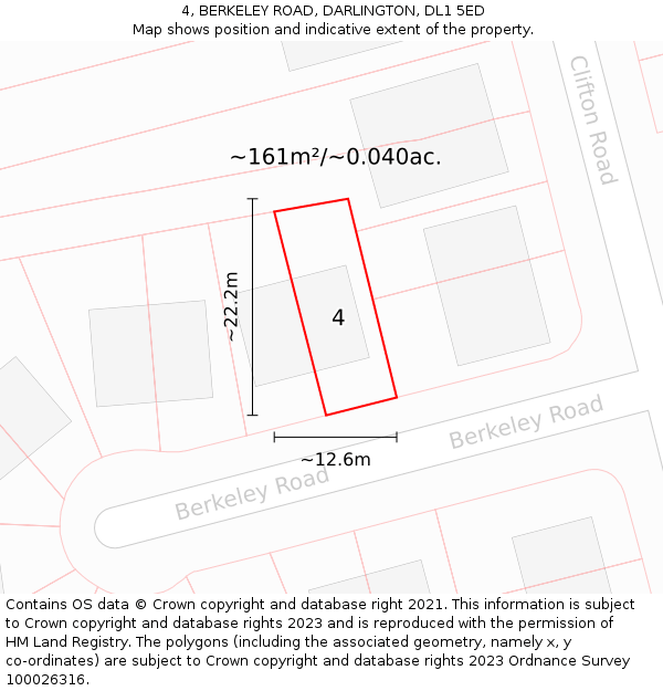 4, BERKELEY ROAD, DARLINGTON, DL1 5ED: Plot and title map