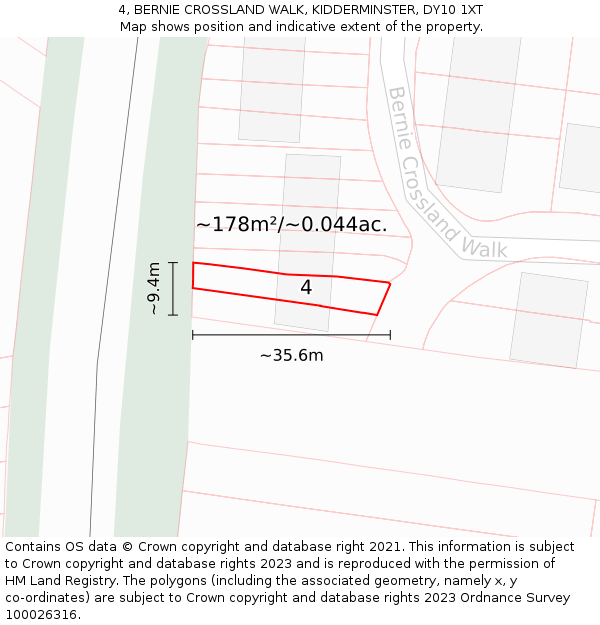 4, BERNIE CROSSLAND WALK, KIDDERMINSTER, DY10 1XT: Plot and title map