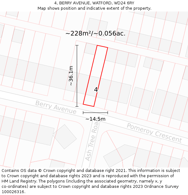 4, BERRY AVENUE, WATFORD, WD24 6RY: Plot and title map