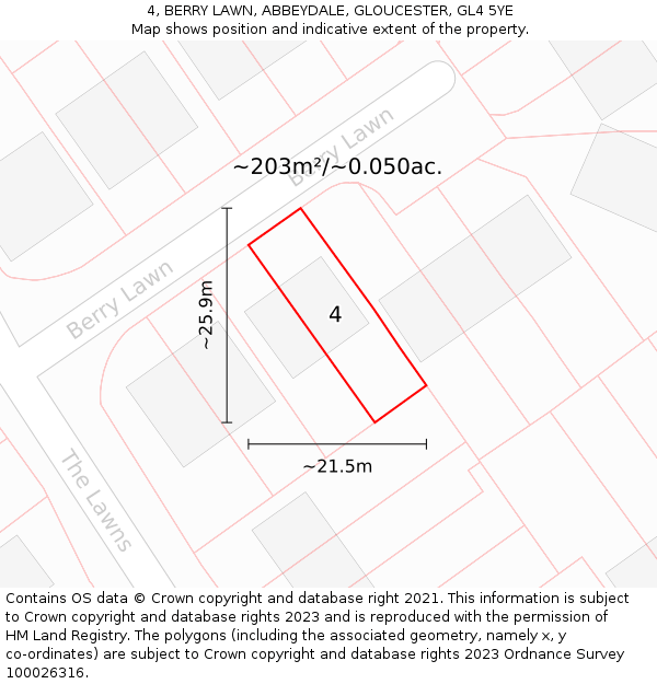 4, BERRY LAWN, ABBEYDALE, GLOUCESTER, GL4 5YE: Plot and title map