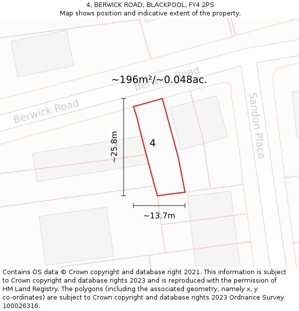 4, BERWICK ROAD, BLACKPOOL, FY4 2PS: Plot and title map