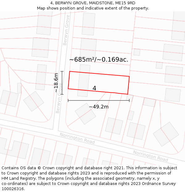 4, BERWYN GROVE, MAIDSTONE, ME15 9RD: Plot and title map