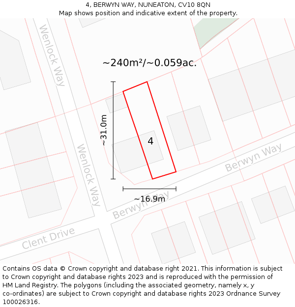 4, BERWYN WAY, NUNEATON, CV10 8QN: Plot and title map