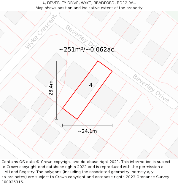 4, BEVERLEY DRIVE, WYKE, BRADFORD, BD12 9AU: Plot and title map