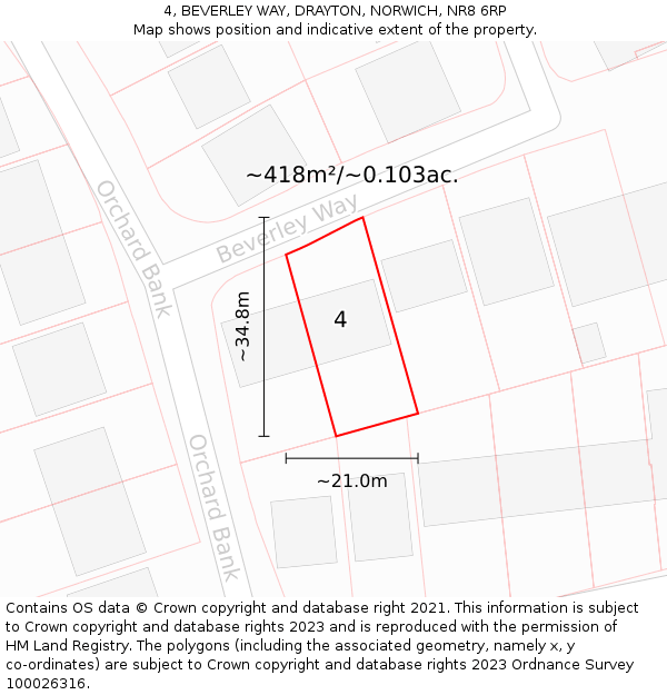 4, BEVERLEY WAY, DRAYTON, NORWICH, NR8 6RP: Plot and title map