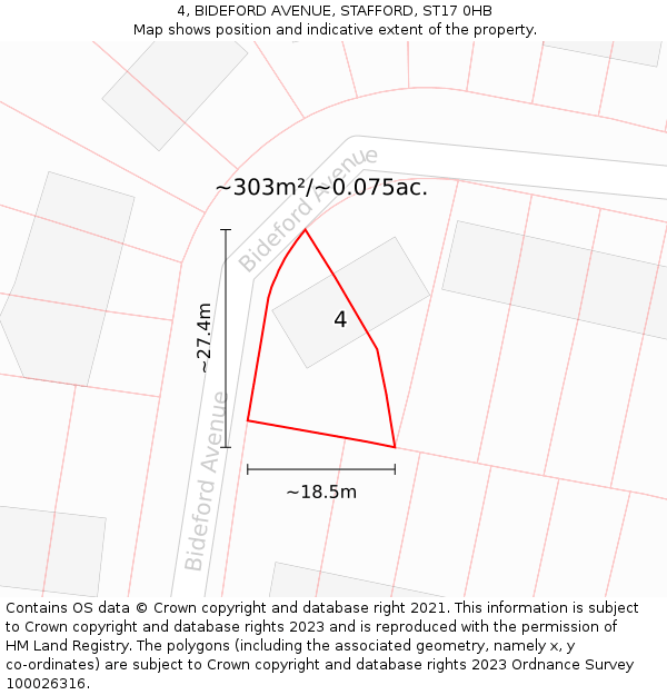 4, BIDEFORD AVENUE, STAFFORD, ST17 0HB: Plot and title map