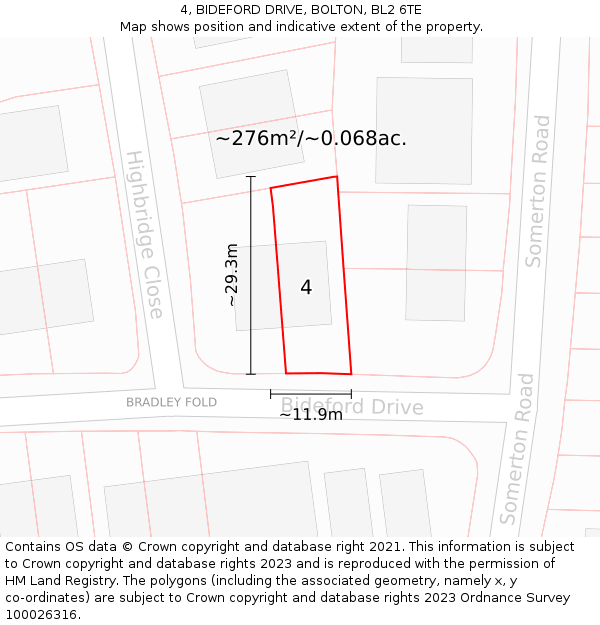 4, BIDEFORD DRIVE, BOLTON, BL2 6TE: Plot and title map