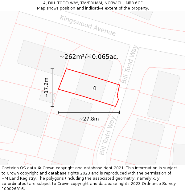 4, BILL TODD WAY, TAVERHAM, NORWICH, NR8 6GF: Plot and title map