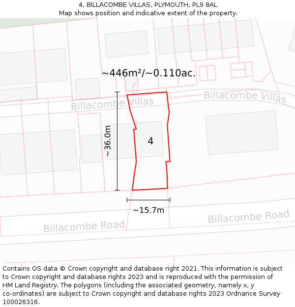 4, BILLACOMBE VILLAS, PLYMOUTH, PL9 8AL: Plot and title map